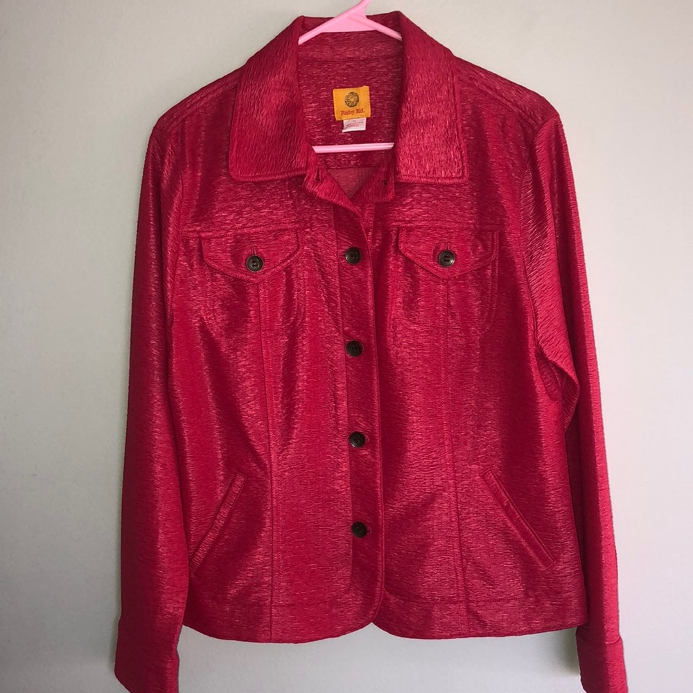 Ruby Rd Women’s light cropped jacket Button up bright pink size 14